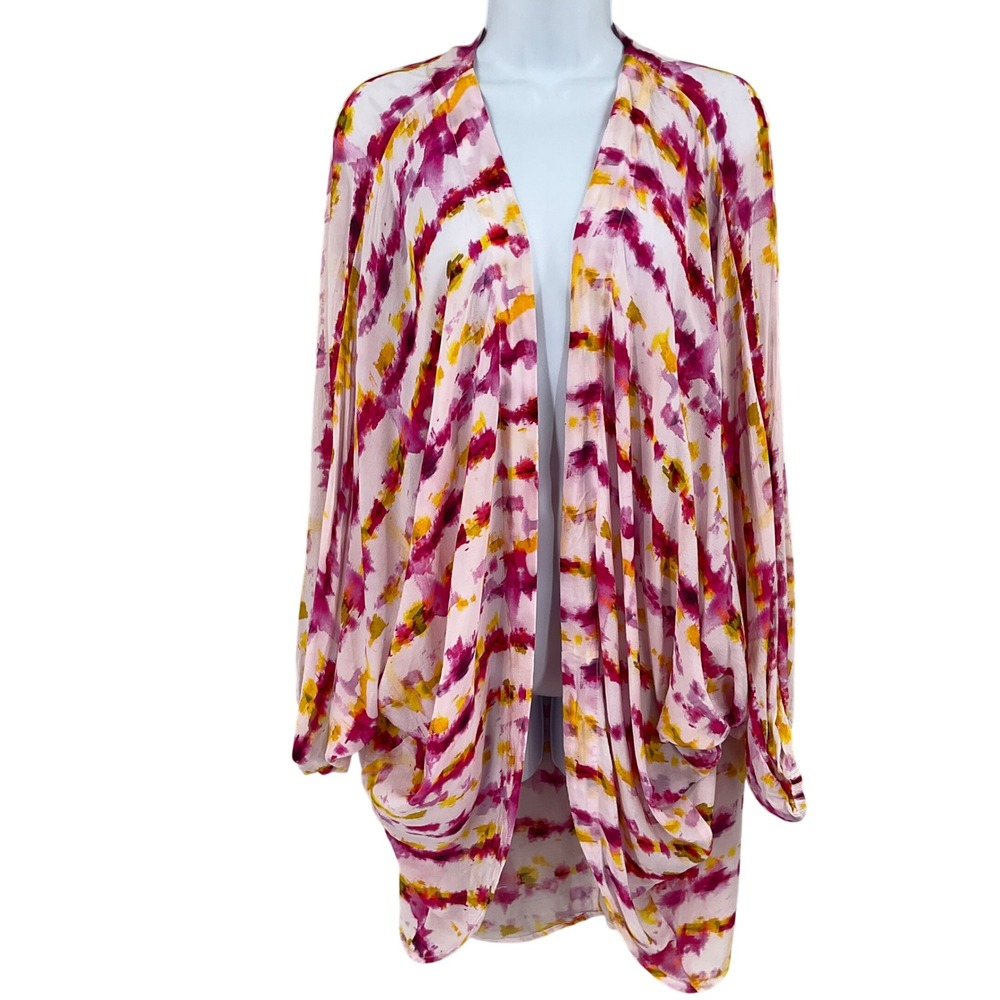 Anthropologie Kimono Wrap Women One Size Pink Tie Dye Boho Oversized Watercolor